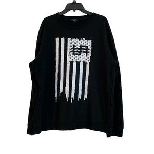 Black Orisue Pull Over Sweater Crewneck Men's Size XL Flag Print